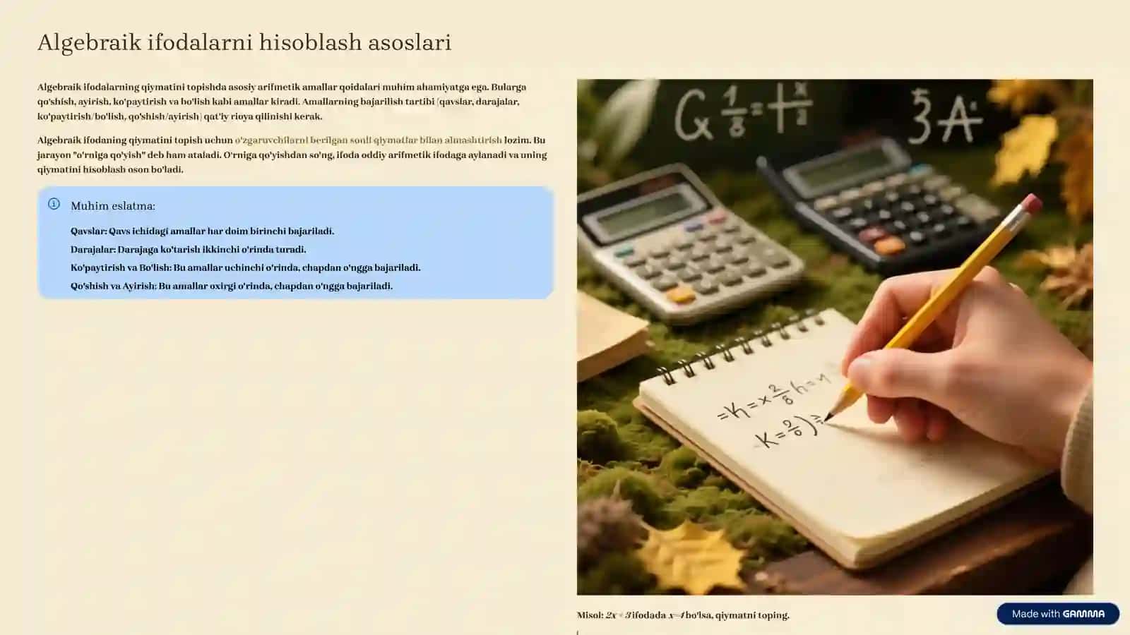 Algebraik ifodalarning qiymatini topish 3