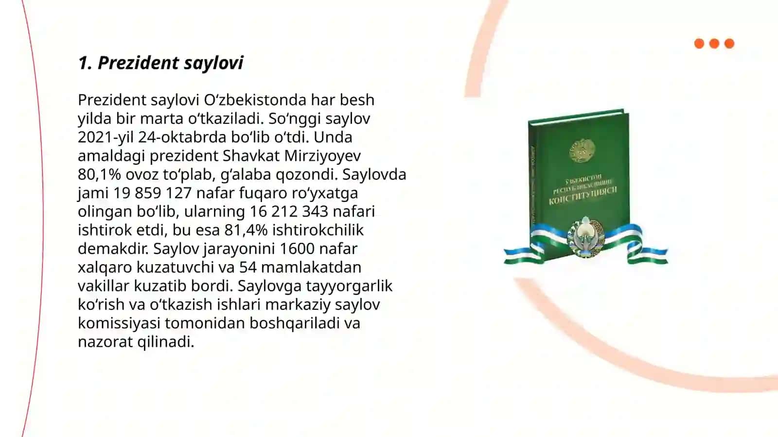 Oʻzbekiston Respublikasi Konstitutsiyasining XIX bobi "Oʻzbekiston Respublikasi Prezidenti" 3