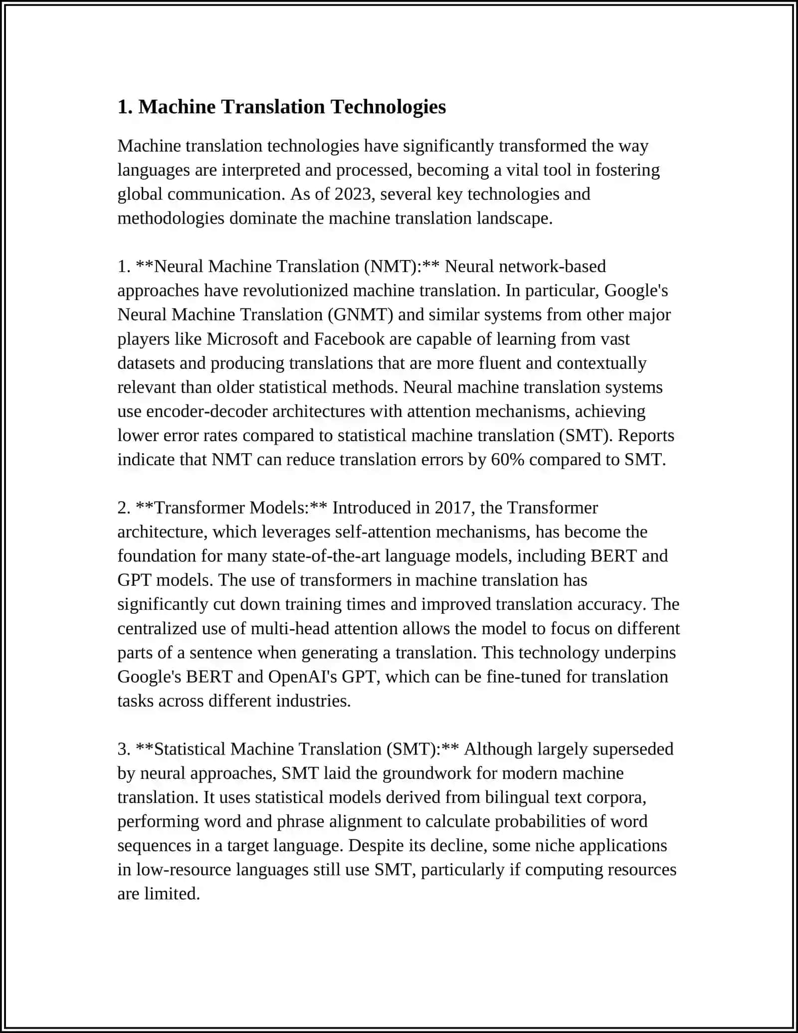 Machine Translation Technologies 3