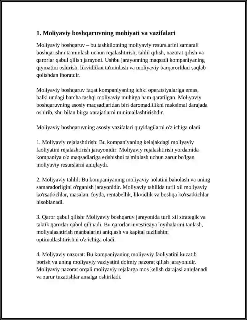 MUSTAQIL ISH Mavzu: MOLIYAVIY BOSHQARUV ASOSLARI 3