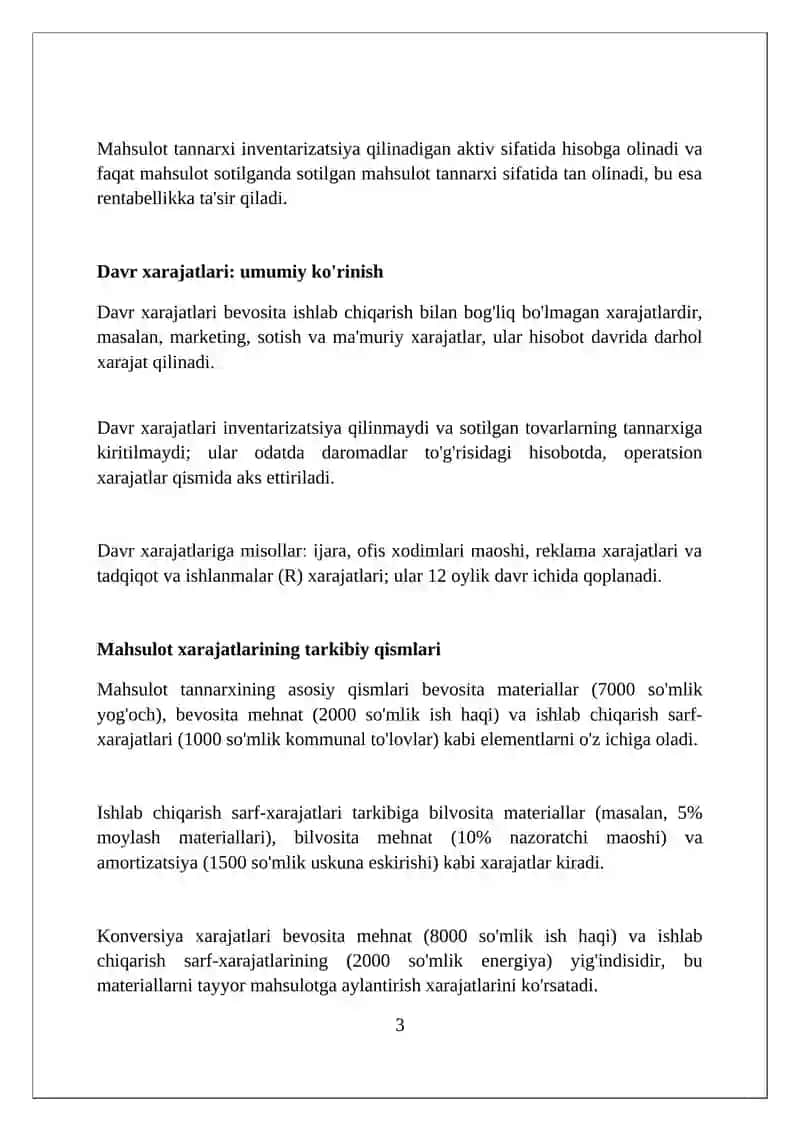 Mahsulot ishlab chiqarish va davr xarajatlar tahlili 3
