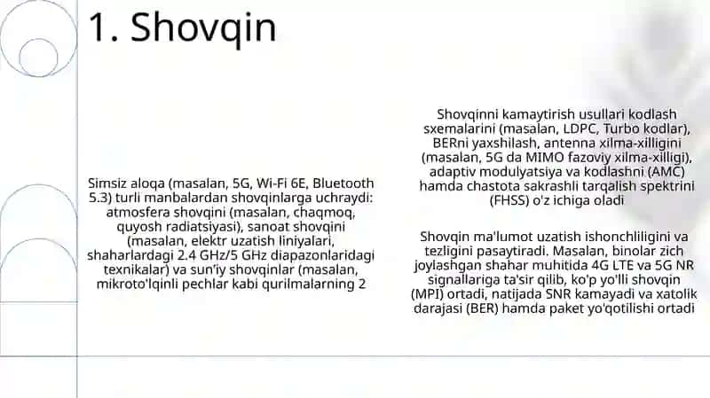 Simsiz axborot o'tkazish muhiti va ularning texnik ko'rsatkichlari 3