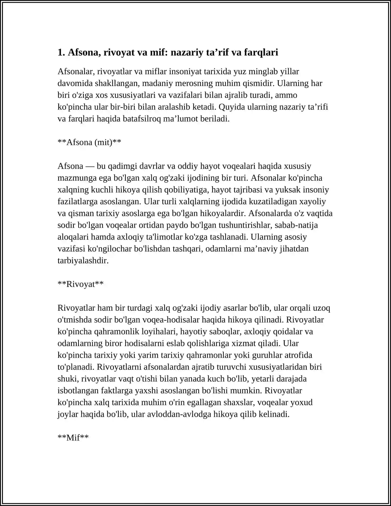 AFSONA, RIVOYATLAR VA MIF HAQIDA NAZARIY VA AMALIY MA'LUMOTLAR 3