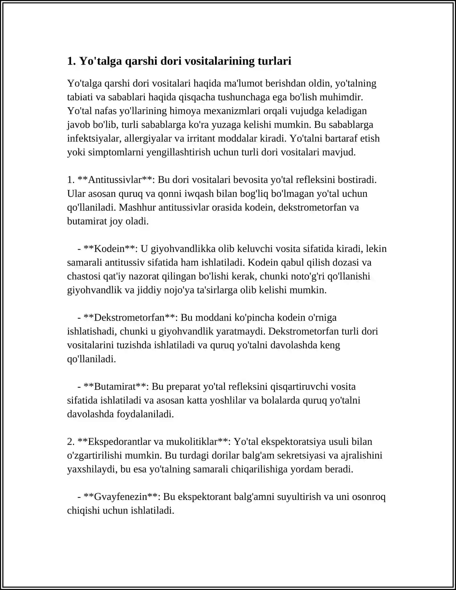 YOʻTALGA QARSHI DORI VOSITALARIGA RETSEPT YOZISH 3
