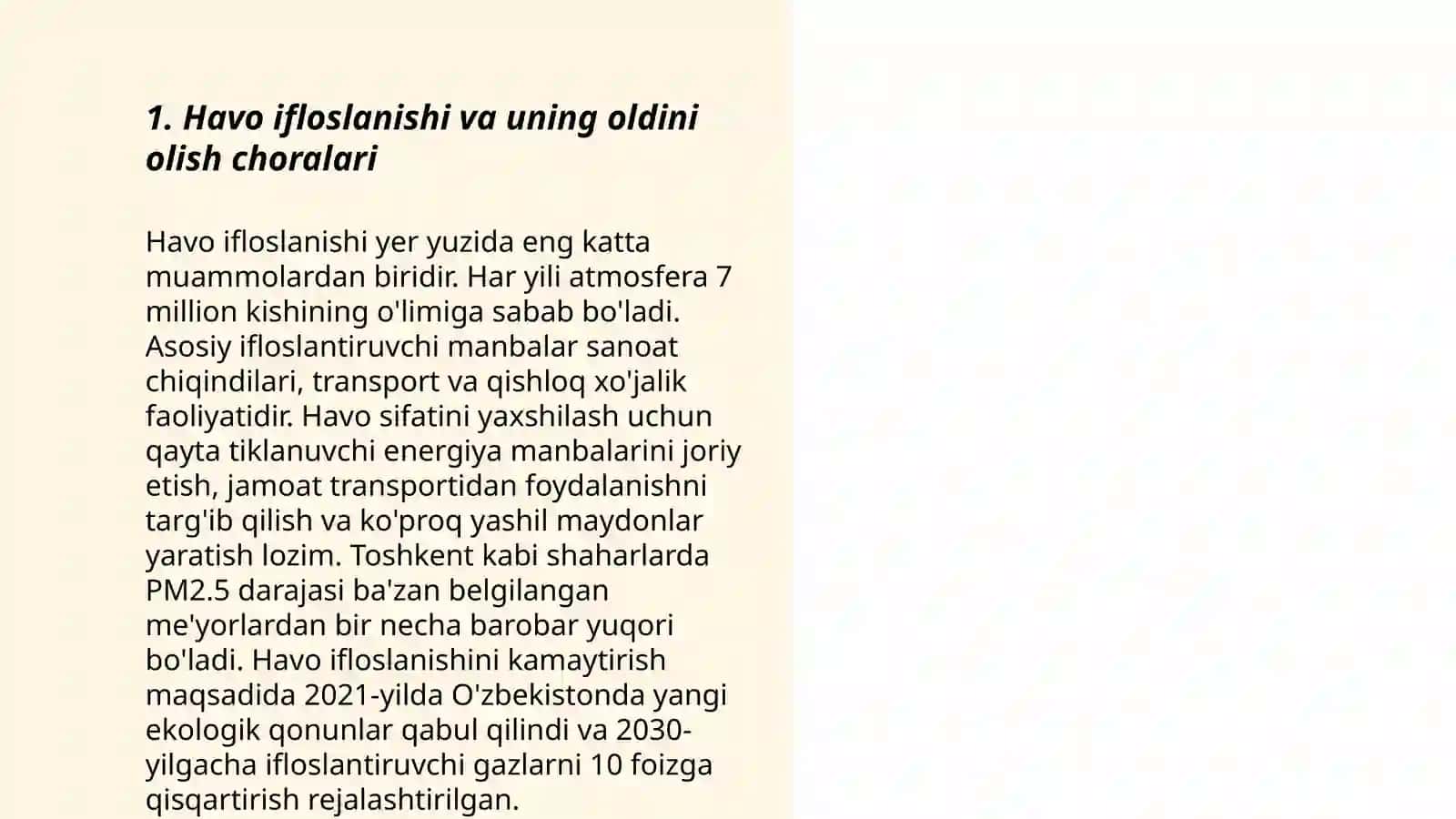 Ekologiya va tabiatni asrash mavzusida loiha ishi 3
