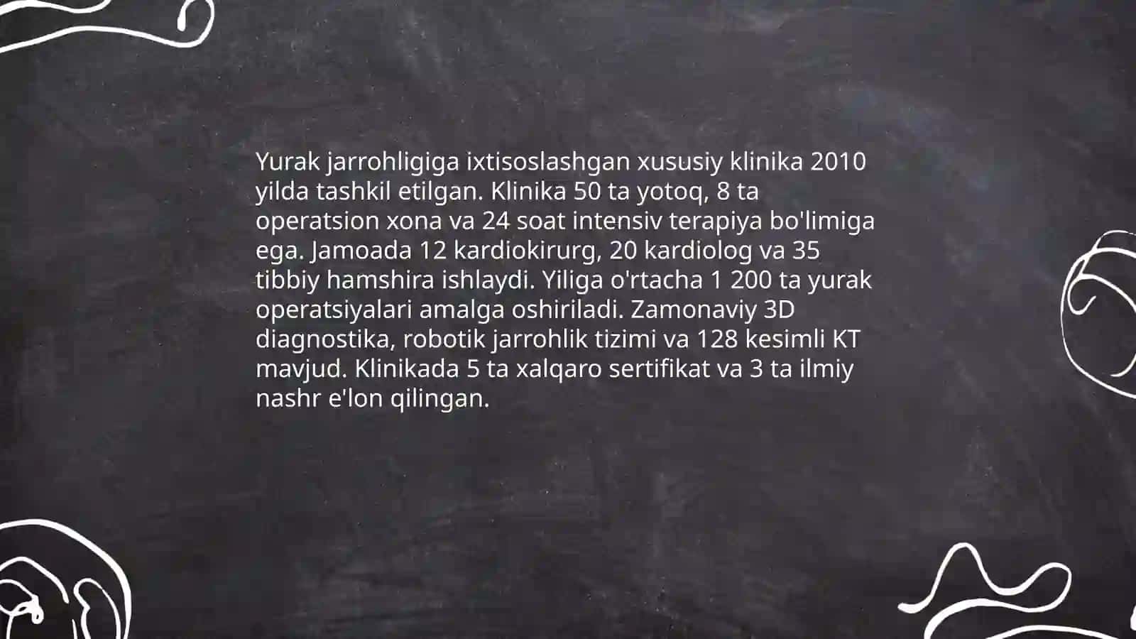 Yurak jarrohligiga ixtisoslashgan zamonaviy ilg'or xususiy klinika taqdimoti 3