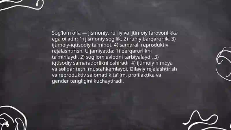 Soglim oila. Oilani rejalashtirish usullari. Repraduktiv salomatlik 3