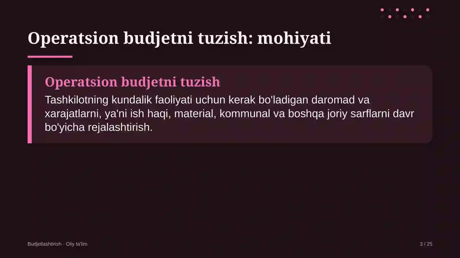 burg'ulash korxonalarida operatsion budjetni tuzish 9140 3