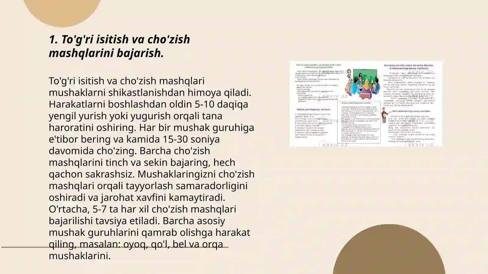 To'g'ri isitish va cho'zish mashqlarini bajarish 3
