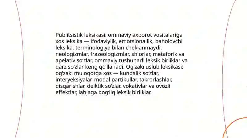 Publitsistik uslub ogʻzaki uslublarbing leksik grammatik xususiyatlari 3
