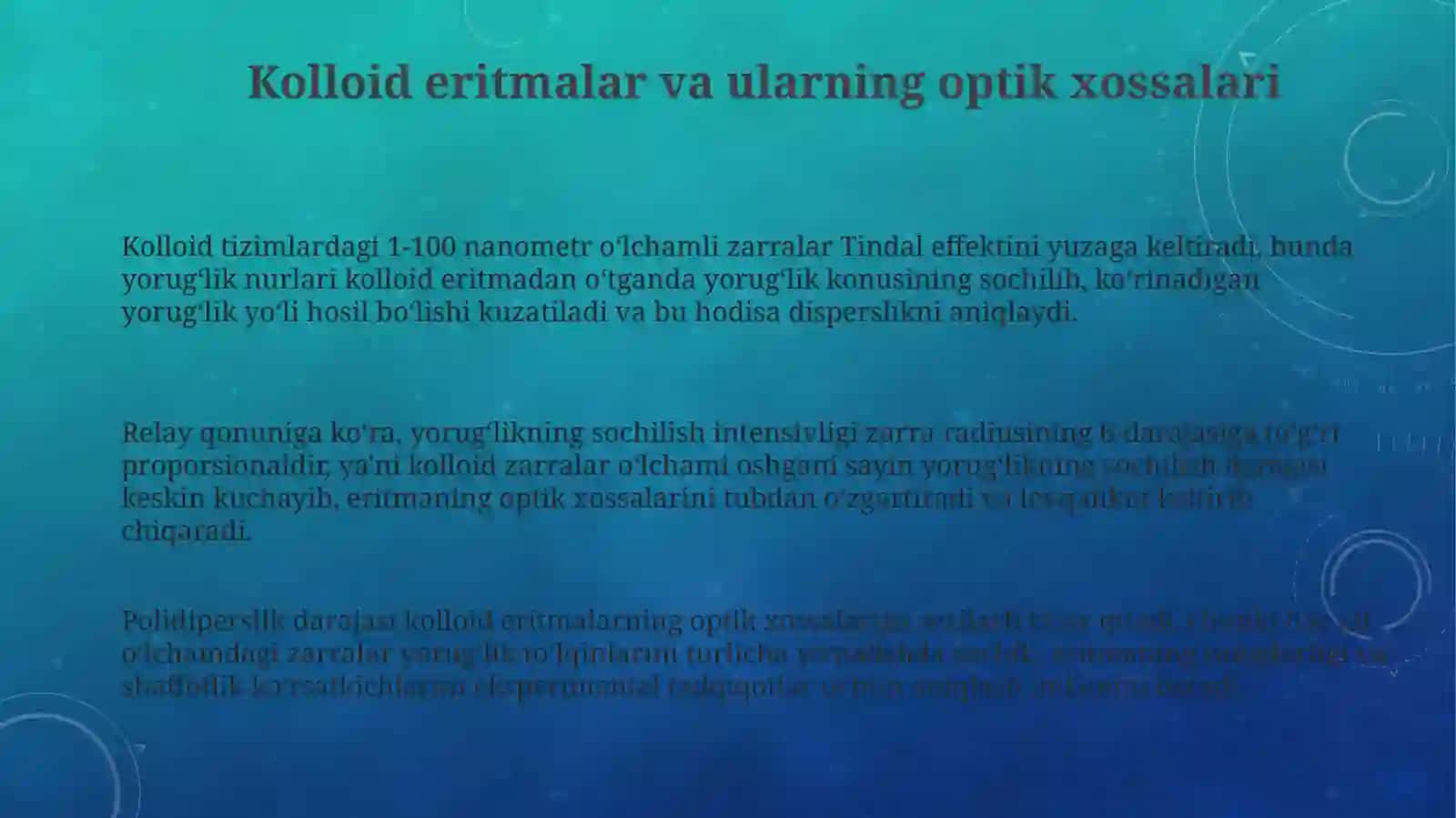 Kalloid eritmalar optik xossalari. Ultra mikroskopiya va elektronmikroskopiya 3