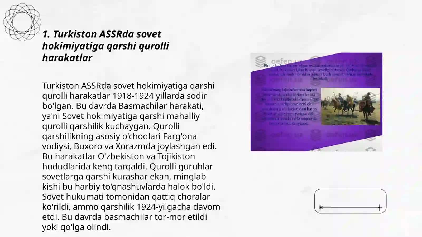 Turkiston ASSR,BXSR va XXSR da sovet hokimiyatiga qarshi qurolli xarakatlar 3