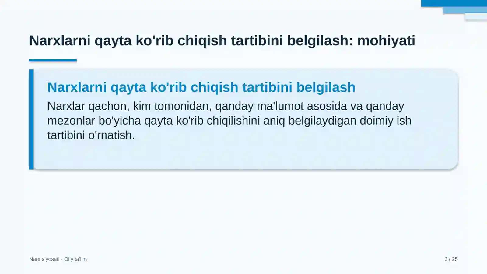 tamaki sanoatida narxlarni qayta ko'rib chiqish tartibini belgilash 2240 3