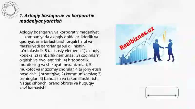 Axloqiy boshqaruv va korporativ madaniyat yaratish 3
