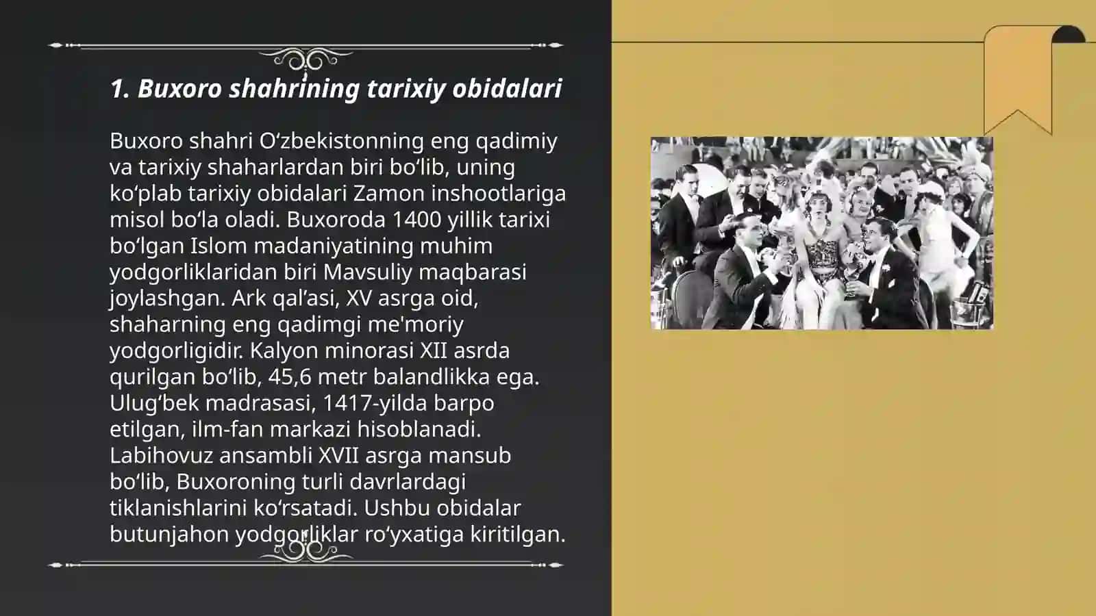 BUXORO SHAHAR 30-UMUMIY ORTA TALIM MAKTABI 6-"____" SINF OQUVCHILARINING TARIX FANIDAN____" MAVZUDA TAYYORLAGAN TAQDIMOTI 3