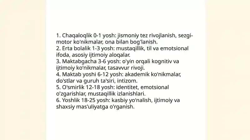 Shaxsning rivojlanishi, tarbiyasi va ijtimoiylashuvi 3