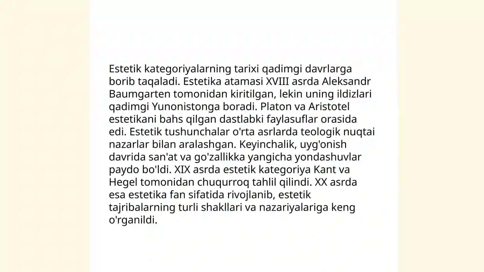 Estetik kategoriyalarning tarixi 3