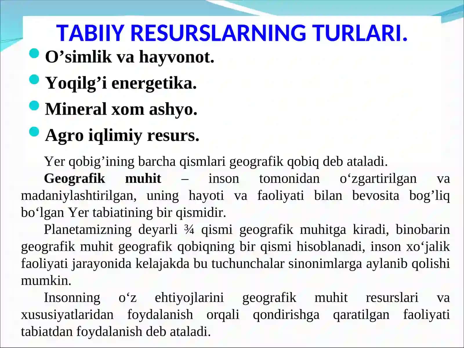 DUNYO TABIIY RЕSURSLARI 3