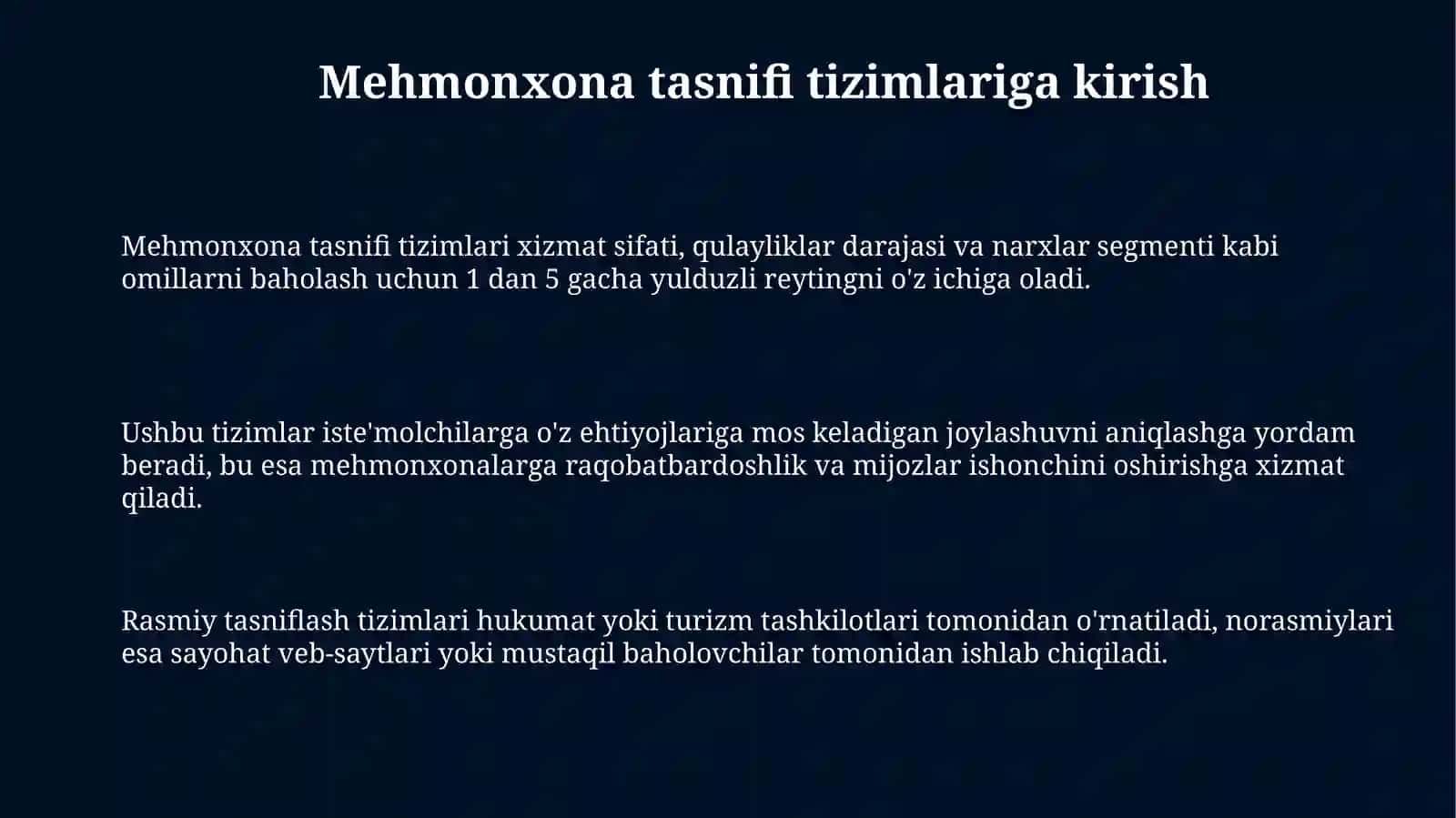 Mehmonxona tasniflash tizimi 3