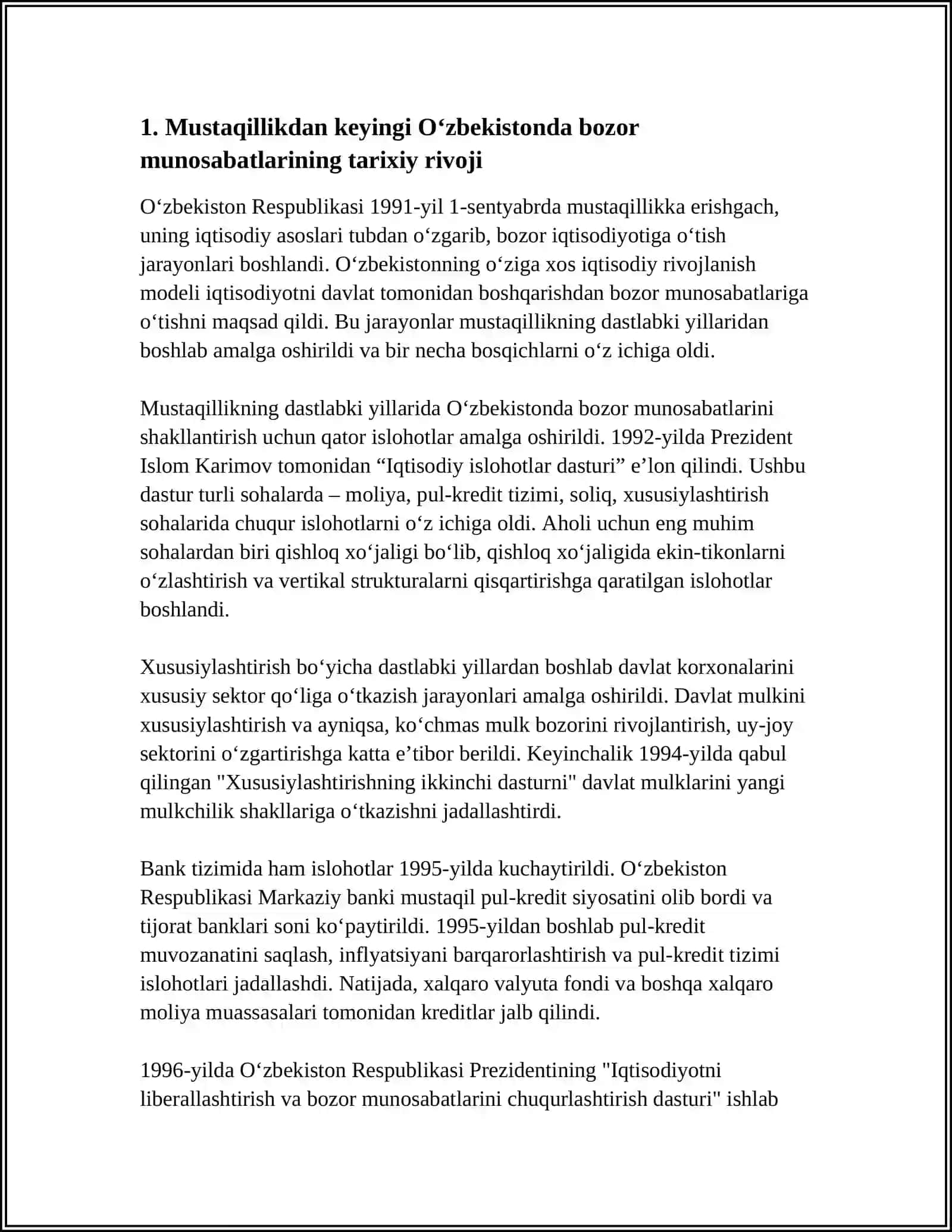 OʻZBEKISTONDA BOZOR MUNOSABATLARI SHAKLLANISHINING OʻZIGA XOSLIGI 3