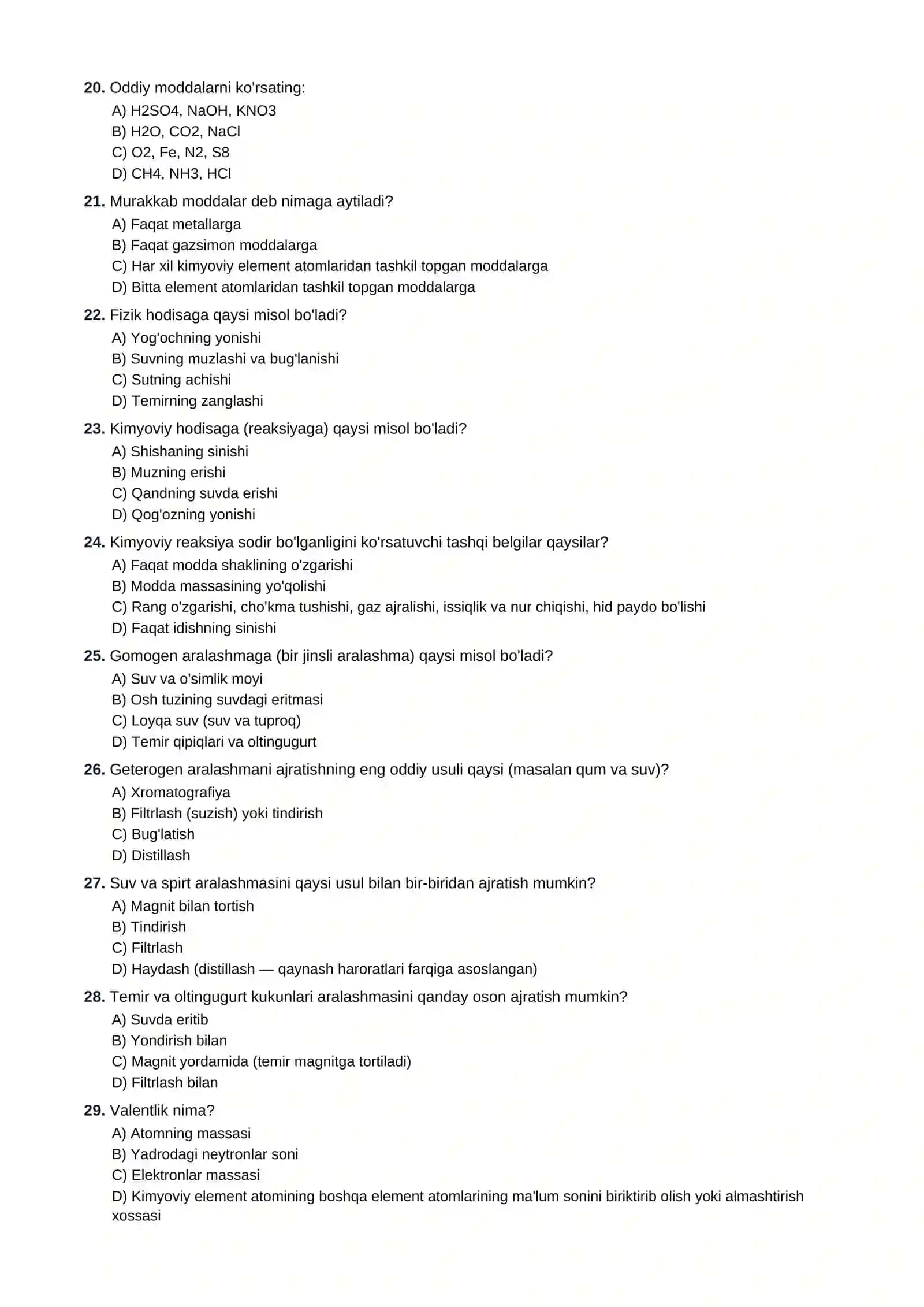 8-SINF KIMYO FANIDAN TESTLAR TO'PLAMI 3