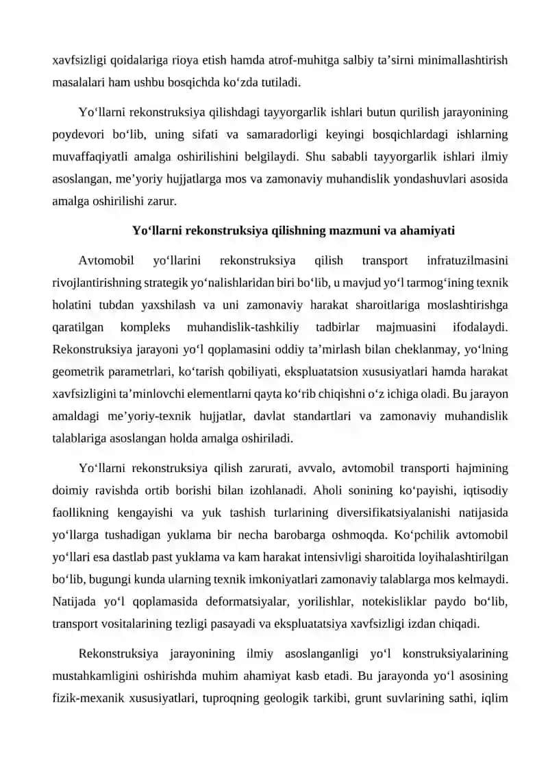 Yo’llarni Rekonstruksiya Qilishdagi Tayyorgarlik Ishlari 3