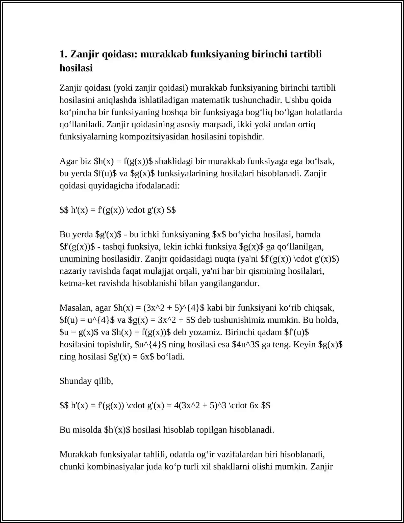 MURAKKAB BA TESKARI FUNFSIYANING HOSILASI. YUQORI TARTIBLI HOSILA 3
