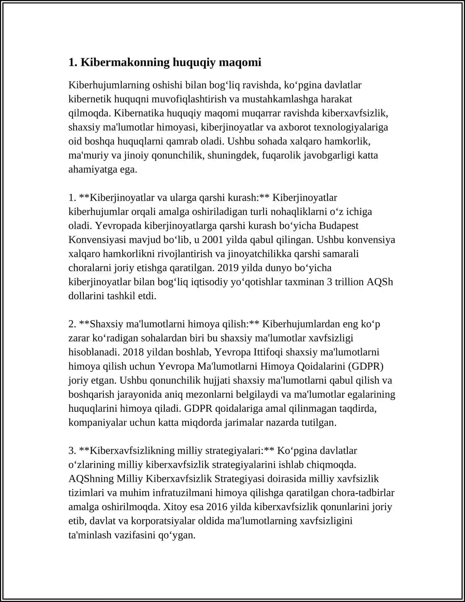 KIBERHUQUQ VA KIBERETIKA SOHASIDA XALQARO QONUNCHILIK 3