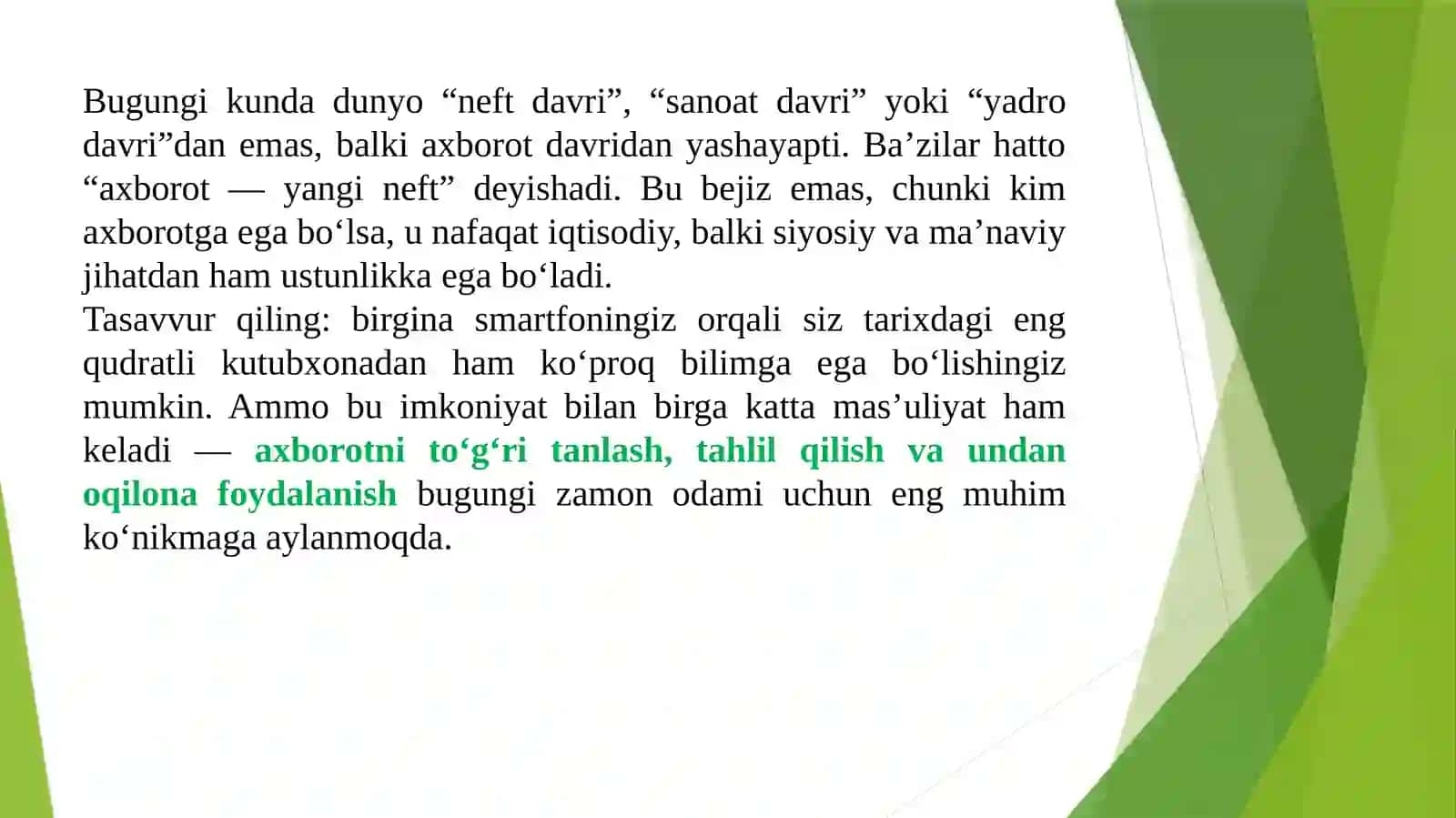 Axborotlashgan jamiyat va unda axborotning o‘rni 3