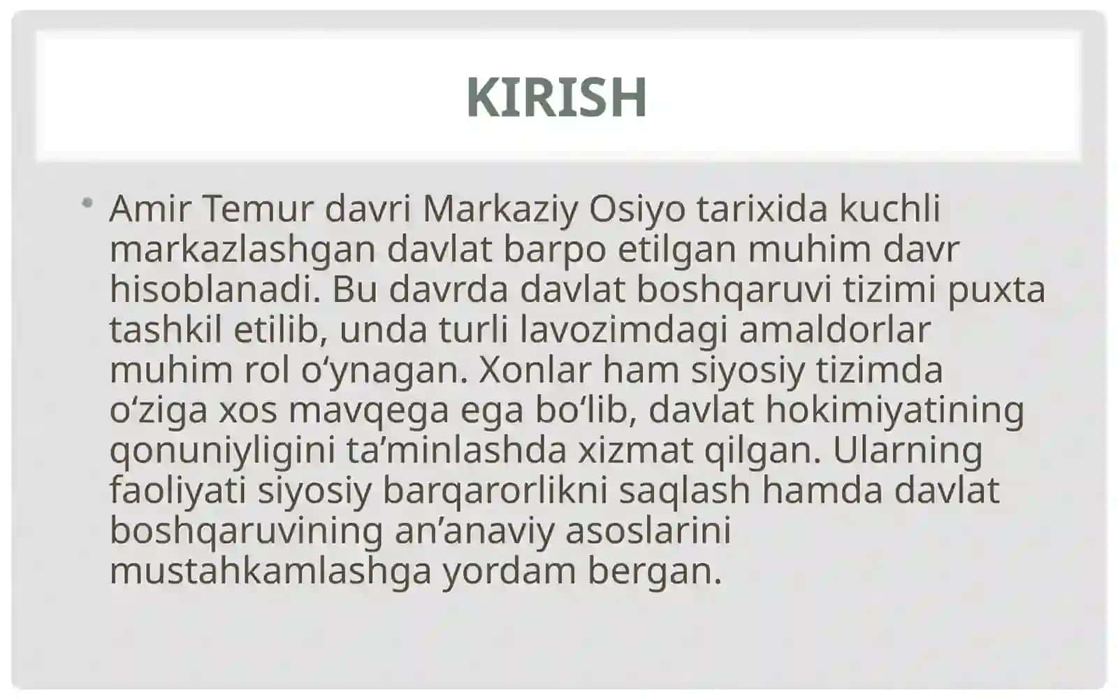 Amir Temur davrida xonlar faoliyati 3