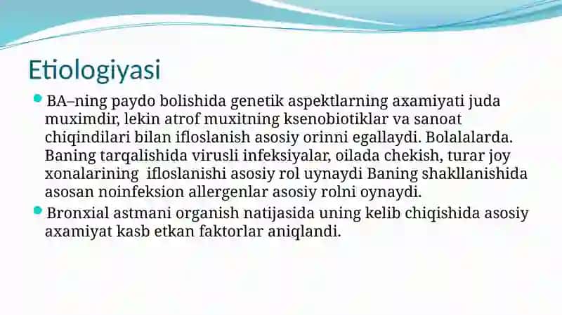 Bronxial astma etiologiyasi, patogenezi, klinikasi, diagnostikasi, qiyosiy tashhisi, davosi va profilaktikasi 3