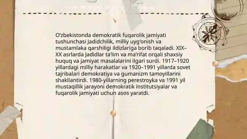 Oʻzbekistonda demokratik fuqarolik jamiyati asoslarining shakllanishi, amalga oshirilgan siyosiy islohotlar 3