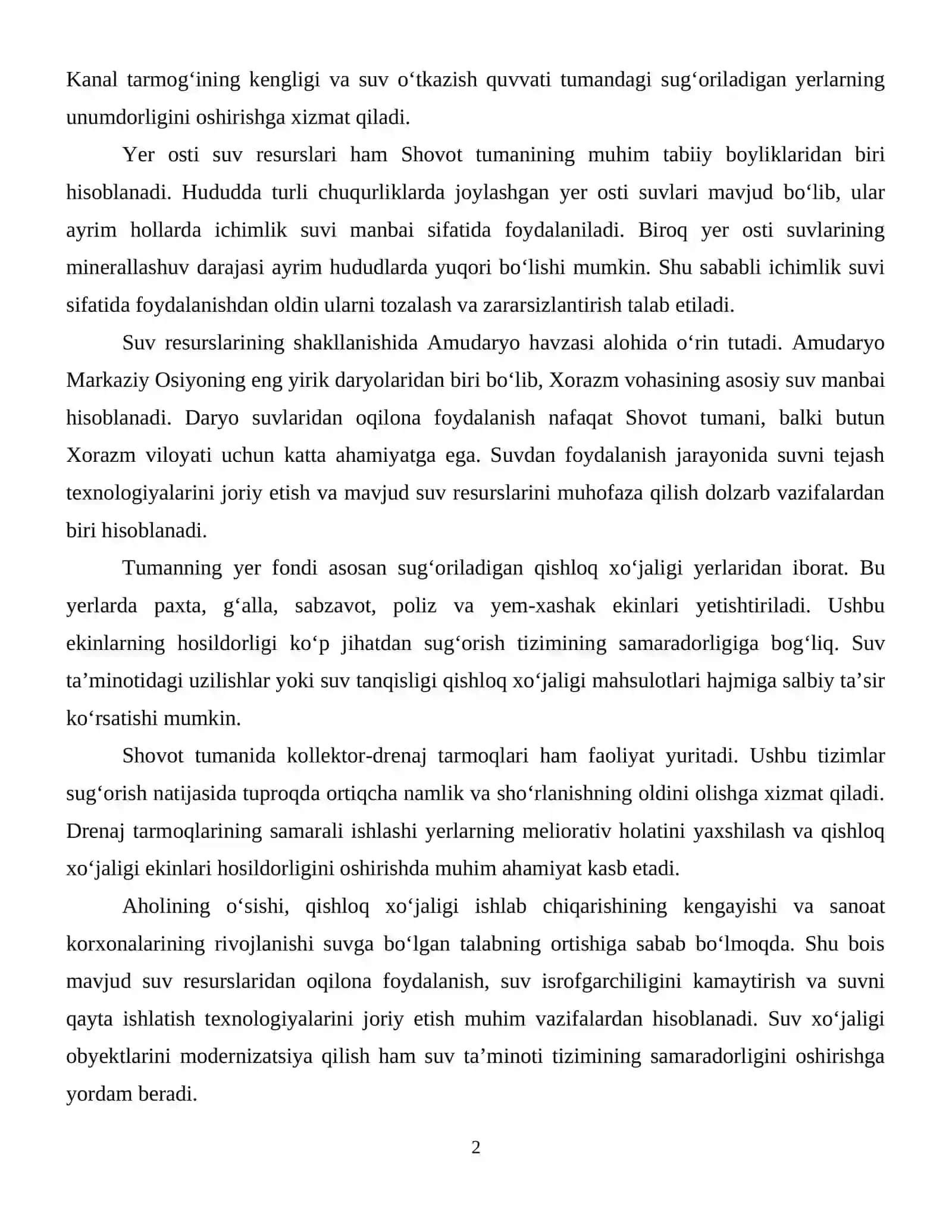Shovot tumanining geografik joylashuvi va suv resurslari tavsifi 3