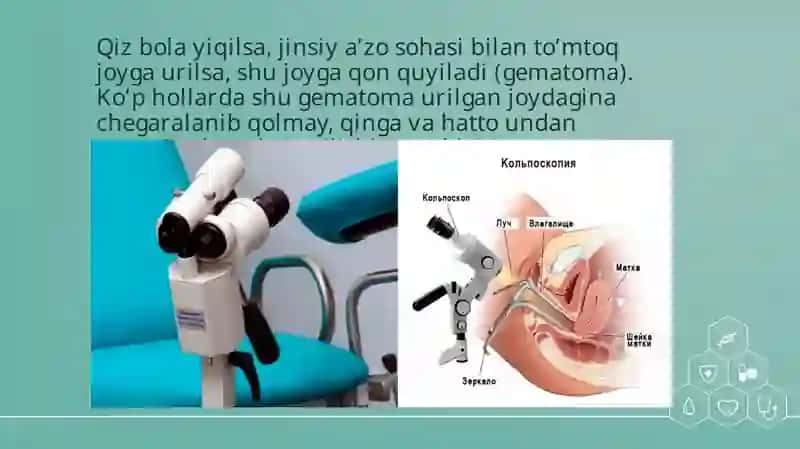 QIZ BOLALARDA JINSIY A’ZOLARNING JAROHATLARI. JAROHATLARDA BIRINCHI SHIFOKOR YORDAMINI KO’RSATISH 3