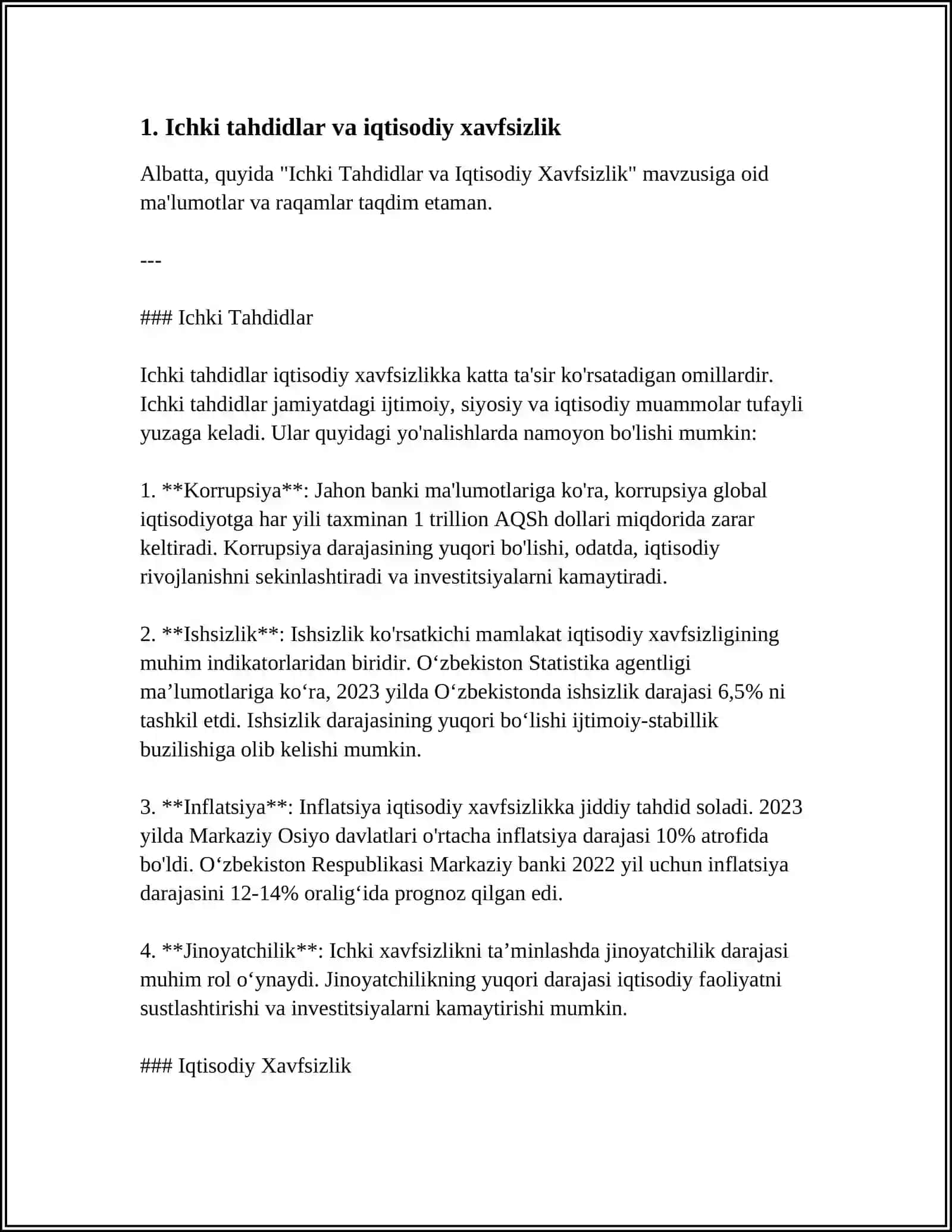 ICHKI VA TASHQI TAHDIDLARNING IQTISODIY XAVFSIZLIKKA TASIRI 3