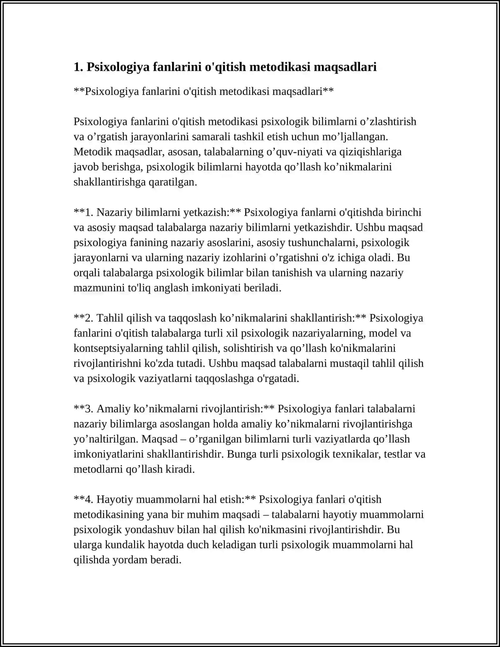 PSIXOLOGIYA FANLARINI OʻQITISH METODIKASI 3