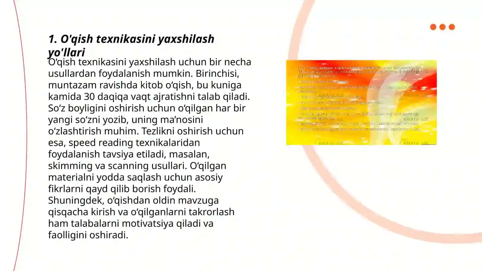 O'qish texnikasini yaxshilash yo'llari 3