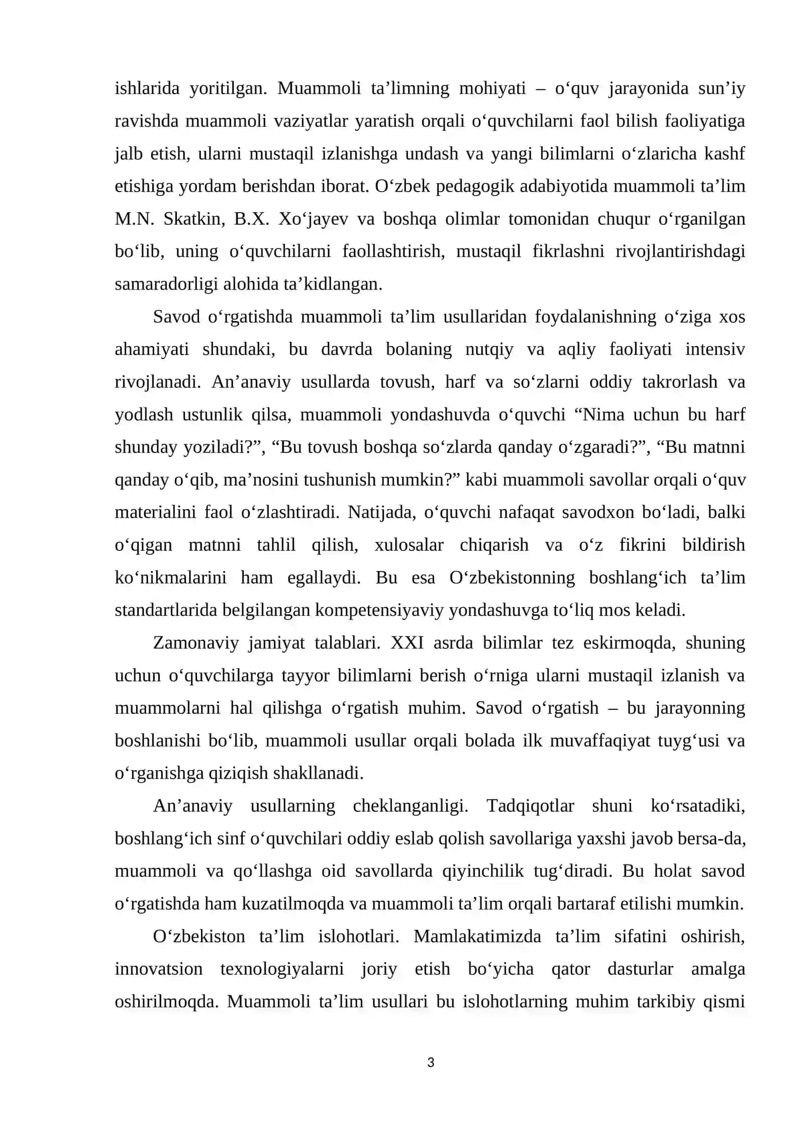 SAVOD O’RGATISHDA MUAMMOLI TA’LIM USULLARIDAN FOYDALANISH AMALIYOTI 3