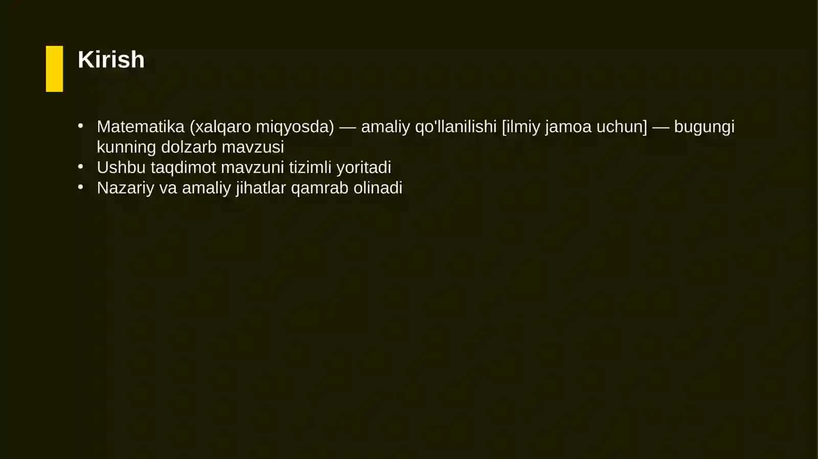 Matematika (xalqaro miqyosda) — amaliy qo'llanilishi [ilmiy jamoa uchun] 3