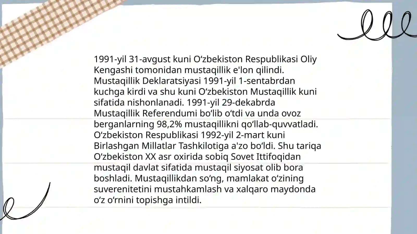 O'zbekistonning eng yangi tarixining fan sifatida ahamiyati.haqida mustaqil ish 3
