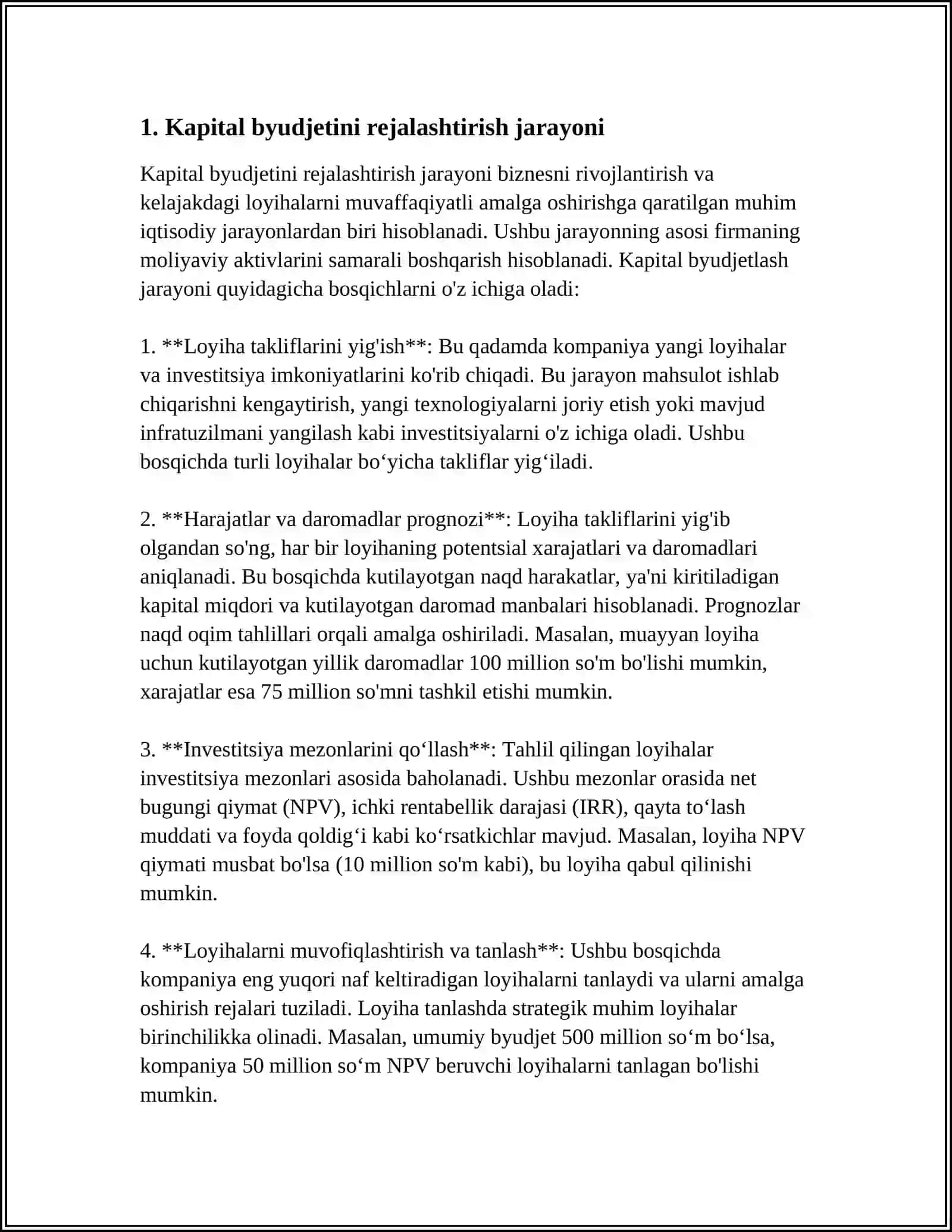 KAPITAL BYUDJETINI ISHLAB CHIQISH VA KAPITAL TUZILISHINI OPTIMALLASHTIRISH 3