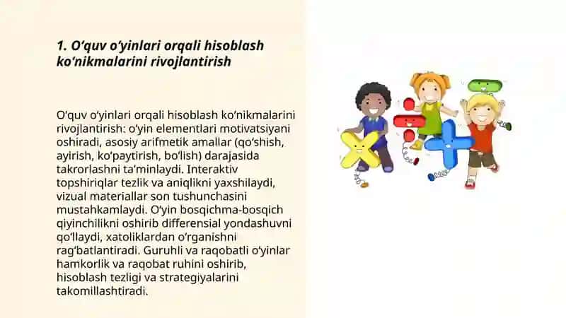 Matematik koʻnikmalarni shakllantirishda oʻquv oʻyinlaridan foydalanish 3