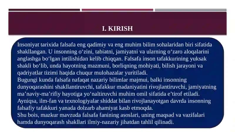 FALSAFA FANI ASOSLARI VA UNING MAQSAD VA VAZIFALARI DUNYOQARASH SHAKILLARI 3