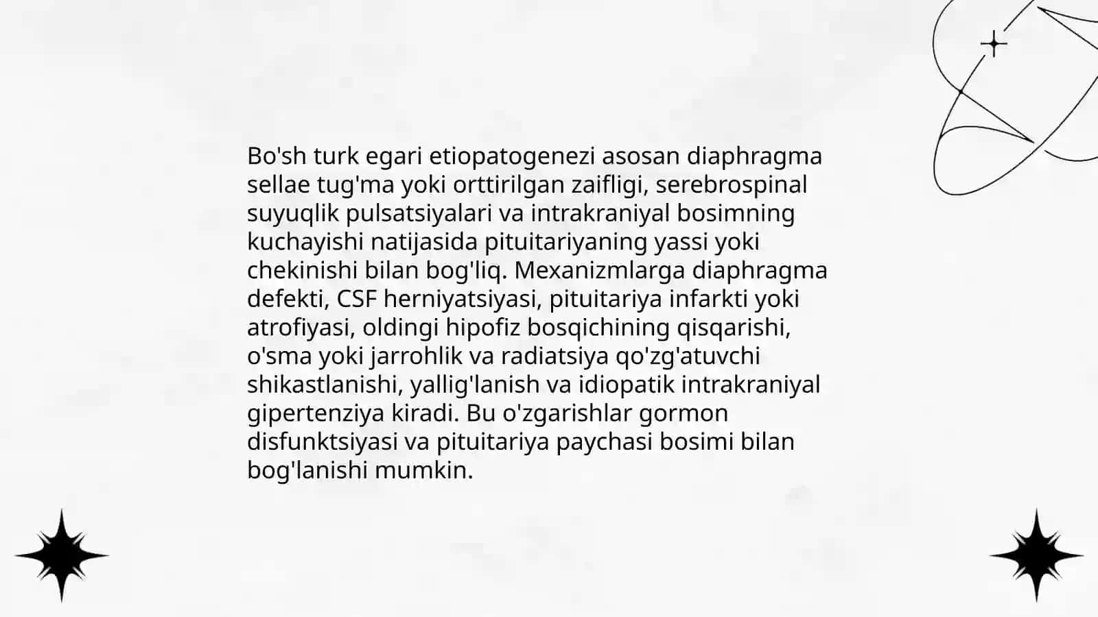 Bo’sh turk egari. Etiopatogenezi, klinika, dignostika, davolash 3
