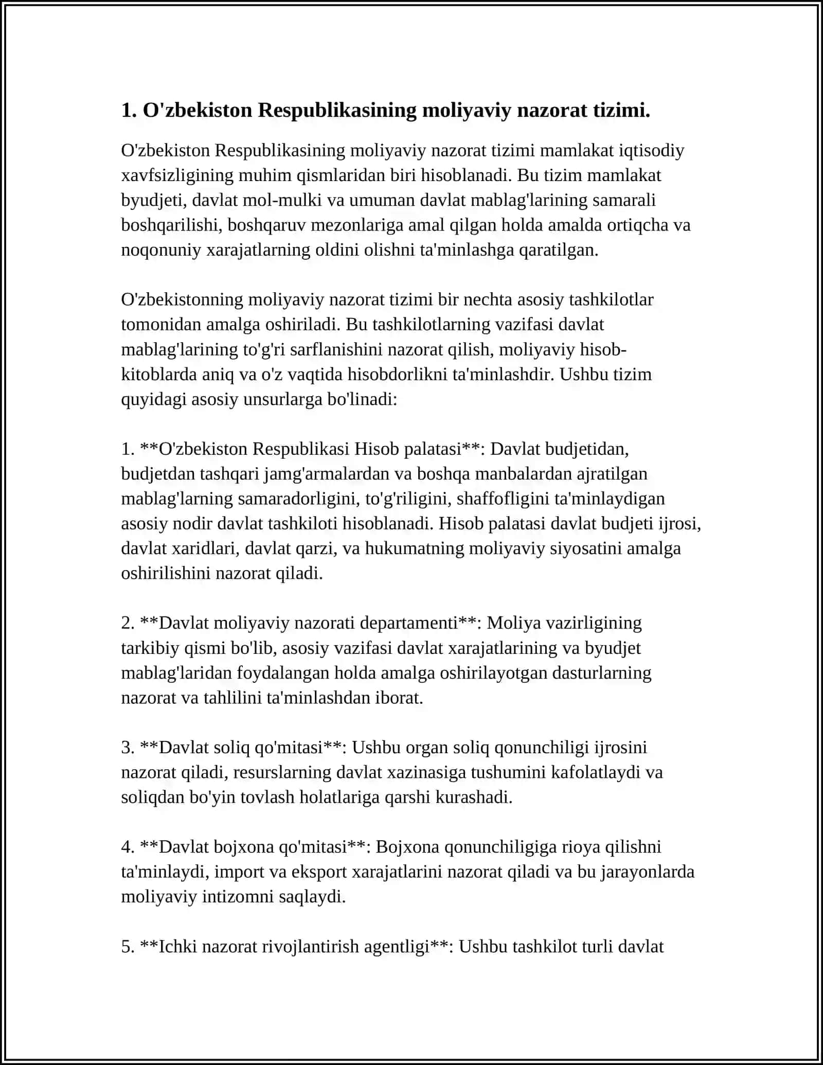 O'ZBEKISTON RESPUBLIKASINING MOLIYAVIY NAZORAT TIZIMIDA AUDITNING TUTGAN O'RNI 3