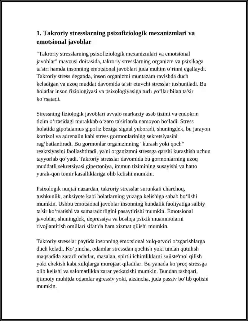 Takroriy stresslarning psixofiziologik mexanizmlari va emotsional javoblar 3