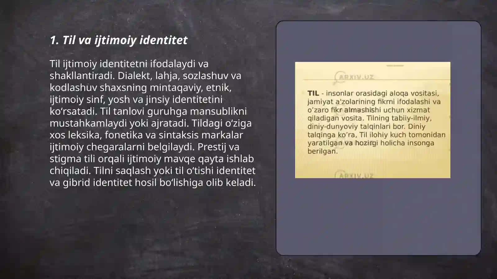 Tilning ijtimoiy koʻrinishlari. Sotsialingvistika 3