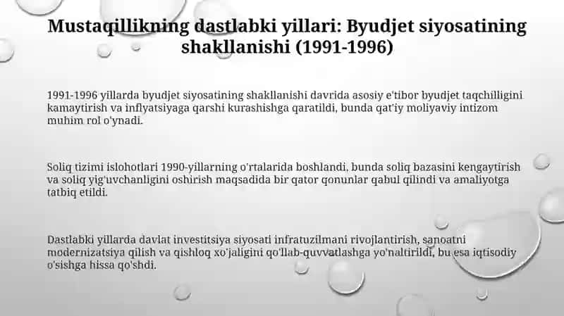 Mustaqillik yillarida o’zbekiston Respublikasi byudjet siyosatining rivojlanish bosqichlari 3