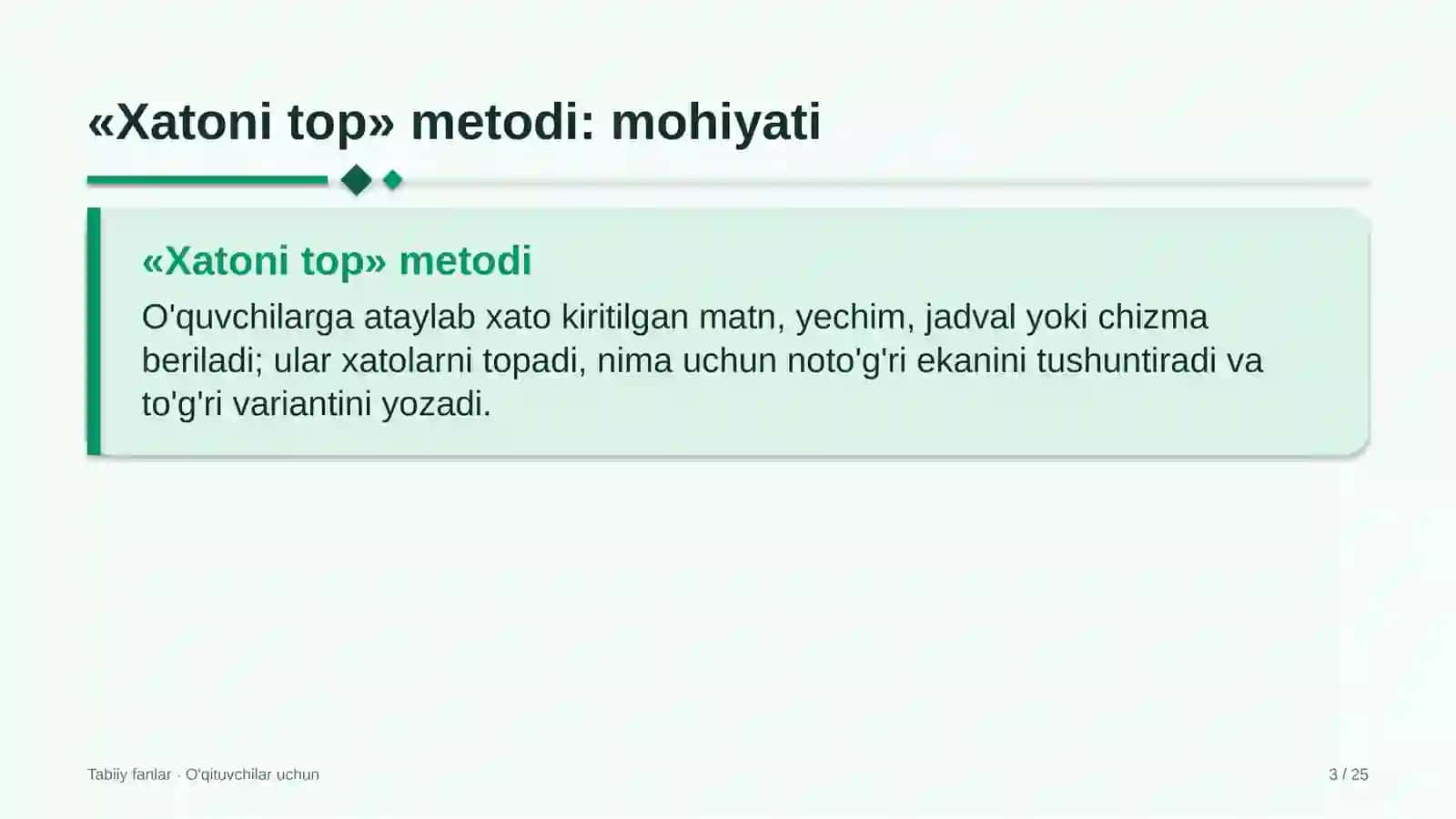 tabiiy fanlar darslarida xatoni top metodidan foydalanish 8525 3