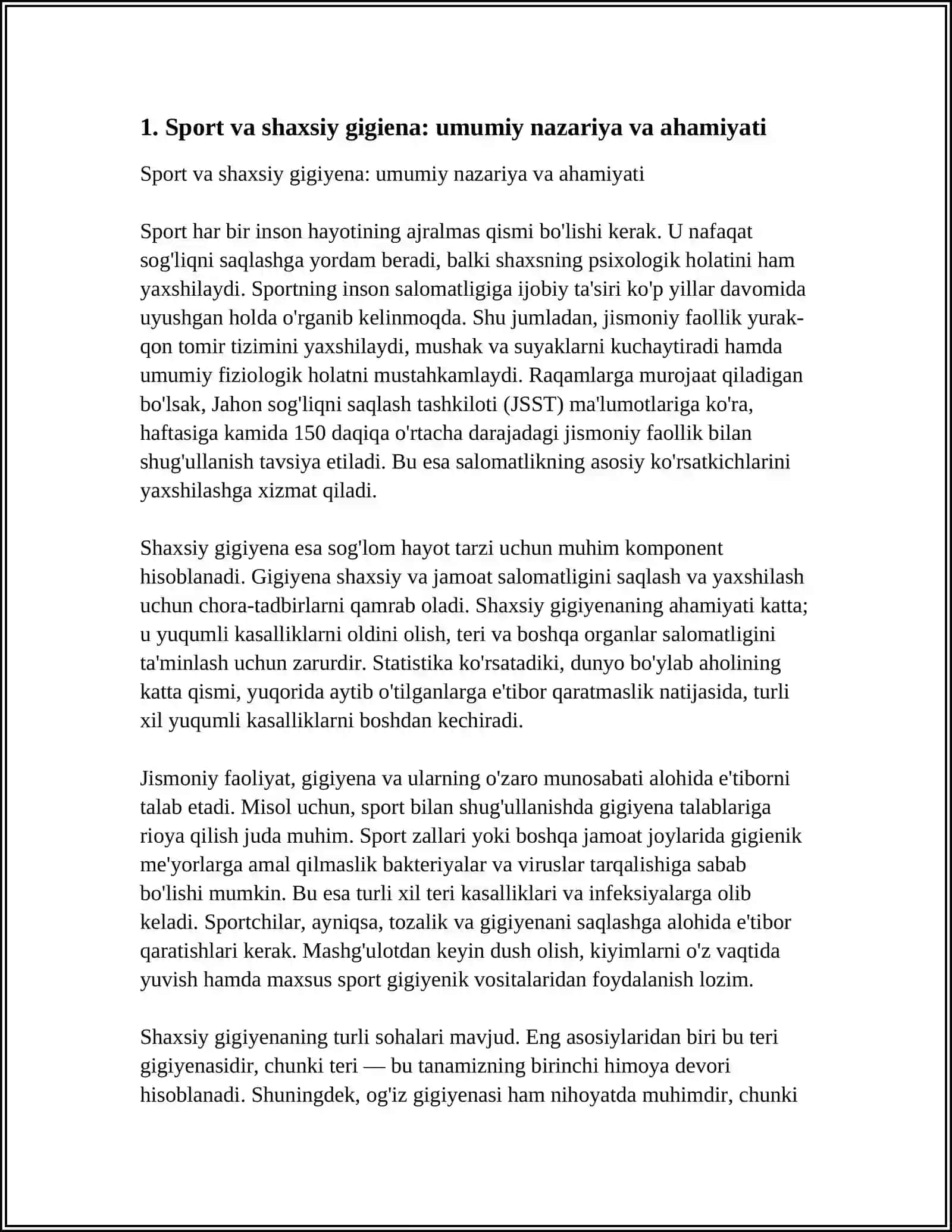 SALOMATLIKDA SOGʻLOM TURMUSH TARZINING SPORTNING SHAXSIY GIGENANING TAʼSIRI VA AHAMIYATI 3